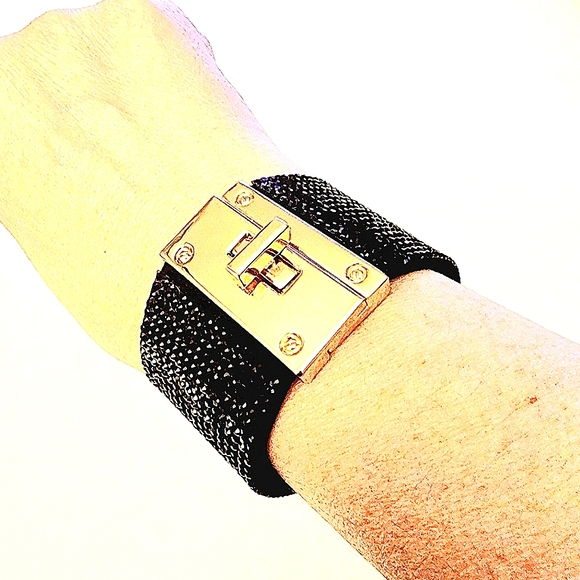 Rhinestones and Lock Closure Cuff Bracelet - Picture 4 of 4